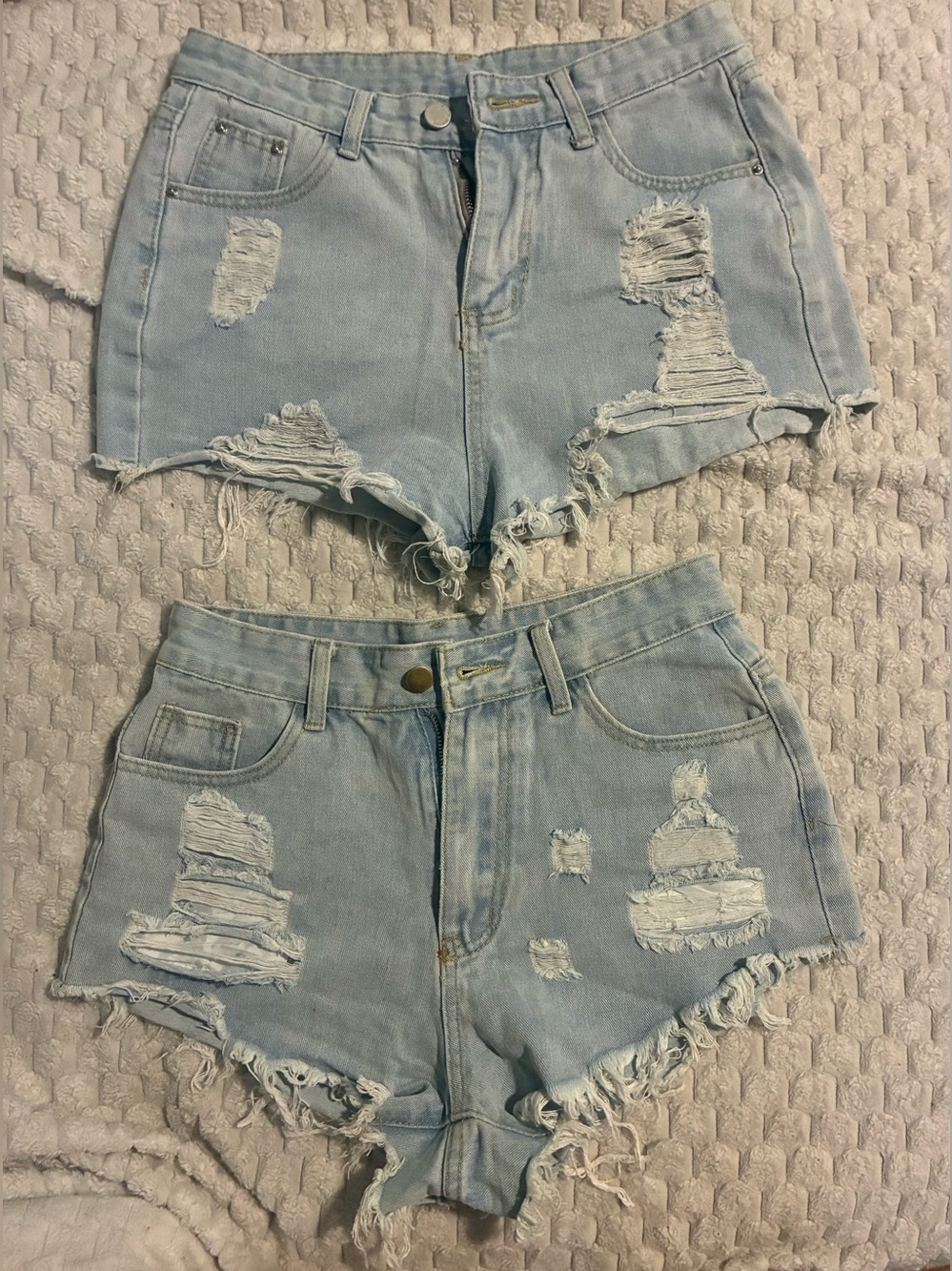 Light Wash Distressed Denim Shorts - Women